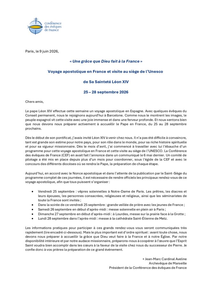 Comuniqué de presse programme veneu du Pape - 20260609_Visite_Pape_Leon_XIV_eveques_France_grace_visite_UNESCO-1-1_page-0001